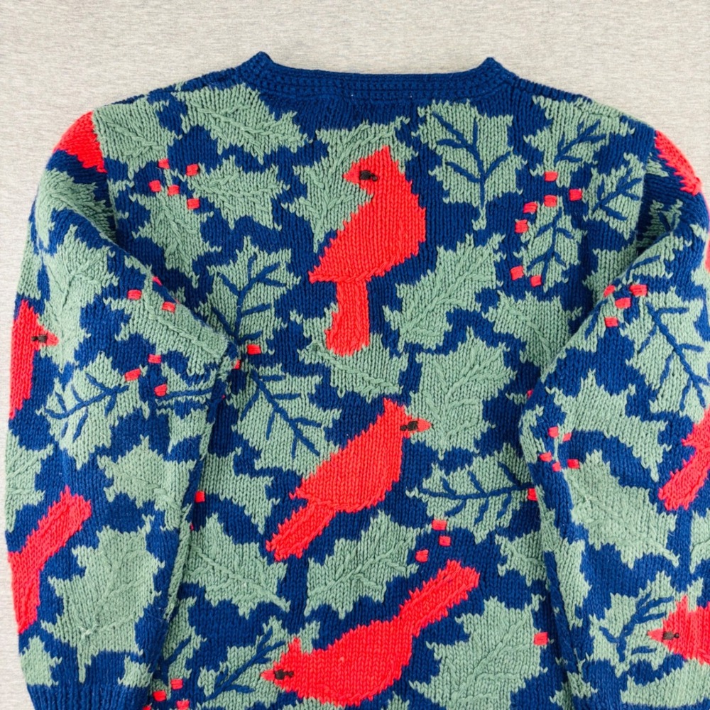 Vintage Orvis Hand Knit Cardinal Bird Cardigan Grandma Holiday Christmas M - Picture 5 of 9